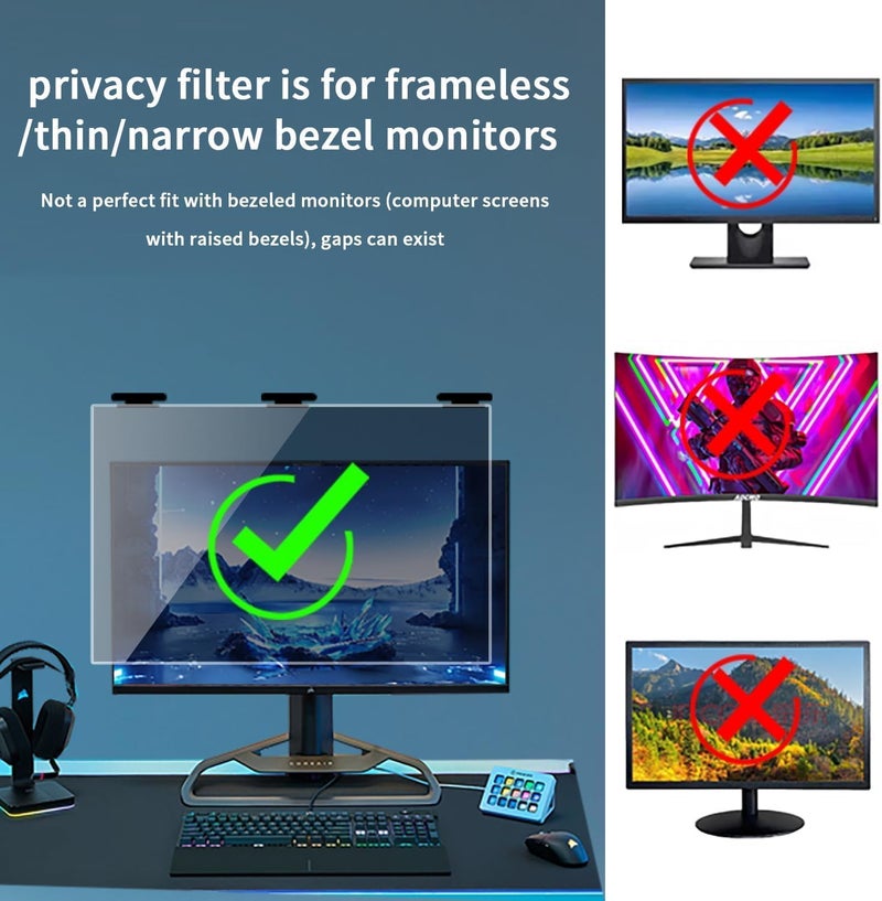 HALOViE 2 Pack Magnetic Hanging Computer Privacy Screen 32 Inch for 16:9 Widescreen Monitor, Removable Privacy Screen Anti Glare Blue Light Computer Screen Shield, Anti-Scratch 32 in Protector Film - Image 2